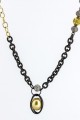 Steve Kaufman necklace yellow seas pearl 15mm blackened steel chain 3 diamond ball accents 22K gold 